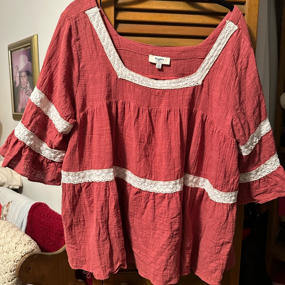 Red Peasant Style Blouse
